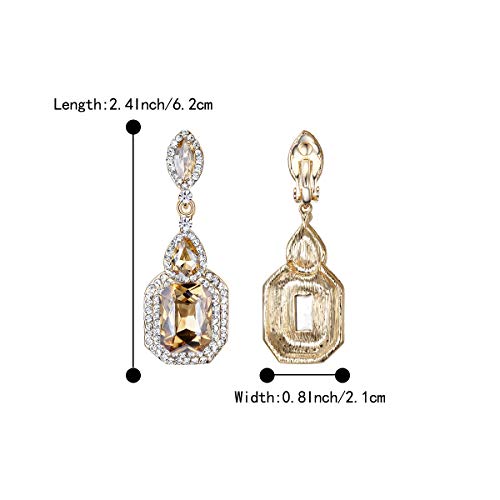Brilove Wedding Bridal Clip On Earrings For Women Crystal Emerald Cut Infinity Figure 8 Chandelier Dangle Earrings Yellow Gold-Toned #TOP3