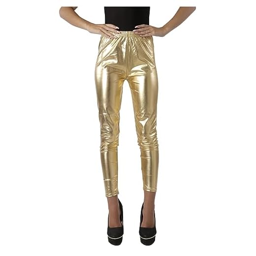 Carnavalife Legging de sport long brillant en maille élastique, effet métallisé, style brillant, unisexe, pour femme, or, XXL