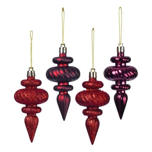Vickerman 4\" 4-Finish Finial Christmas Ornaments in Burgundy Red (Set of 8)
