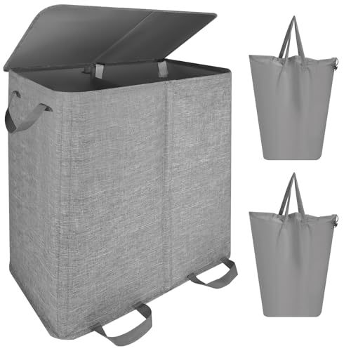 Ruizedudu Laundry Hamper 2 Section Double Laundry Basket With Lid?154l 2-Cylinder Classified Laundry Basket,Color Suitable For Family Laundry, Bedroom, Dormitory (Grey,200) ?