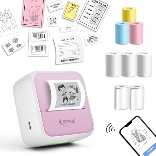 Image of SEZNIK Mini Printer, Inkless, Thermal, Bluetooth, Portable Printer, Compatible Android, iOS Mobile. 1 Year Warranty (MiniX-Pink)