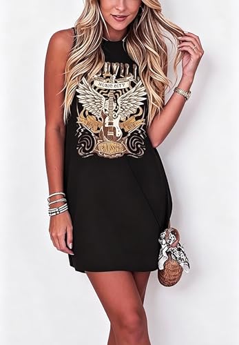 Image of Sun Salt Sand Coconut Tree Tank Mini Dress for Women Sleeveless Beach Praty Shirts Summer Vacation Short Mini Dresses