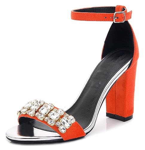 Sandales à talons hauts TM019 en orange vibrant de 10 cm pour femme taille 39.5 EU