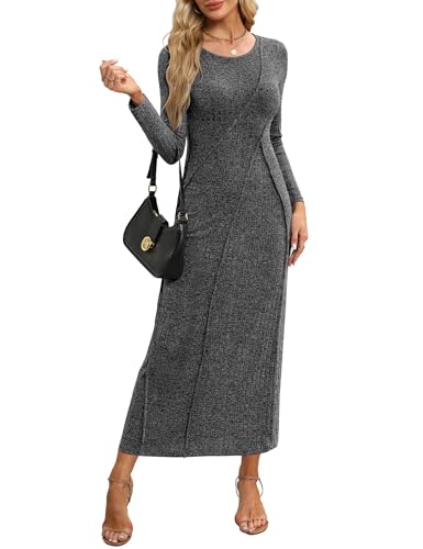 Annebouti Spring Winter Sweater Maxi Dresses for Women 2025 Modest Long Sleeve Formal Ribbed Knit Petite Elegnat Engagement Wedding Guest Long Dress Black S