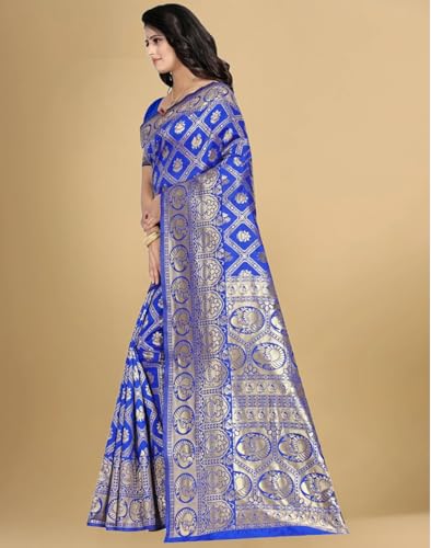 Buy SIRIL Women's Soft Silk Saree | Banarasi Silk Sari | Jacquard Zari Work Saree With Unstitched Blouse Piece (4050S508_Royal Blue) at Amazon.in - Image 4