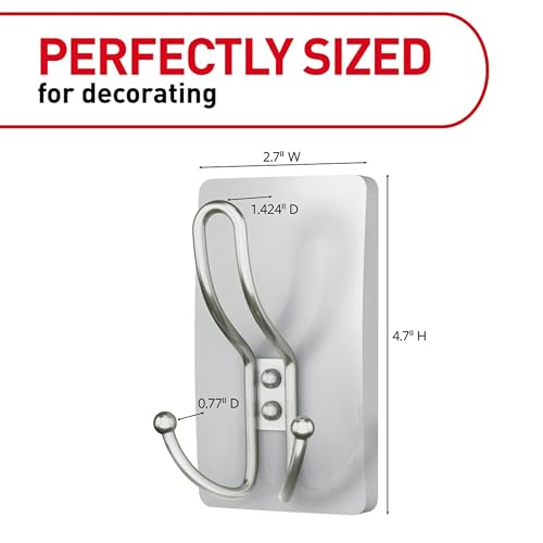Image of 3M Command XL Satin Nickel Triple Metal Premium Hook, Holds 4.5 kg, no Paint Damage, Heavy Duty, Holds Strongly, Reusable, Adhesive Hooks for wall, Multi-Surface (1 Hook, 3 Strips)