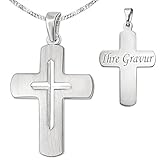 Zeitloser Kreuzschmuck für Damen, Jugendliche, Kinder oder Herren: bestehend aus einem Silberkreuz 24 x 18 mm, mit Schlaufe ca. 30 mm lang,