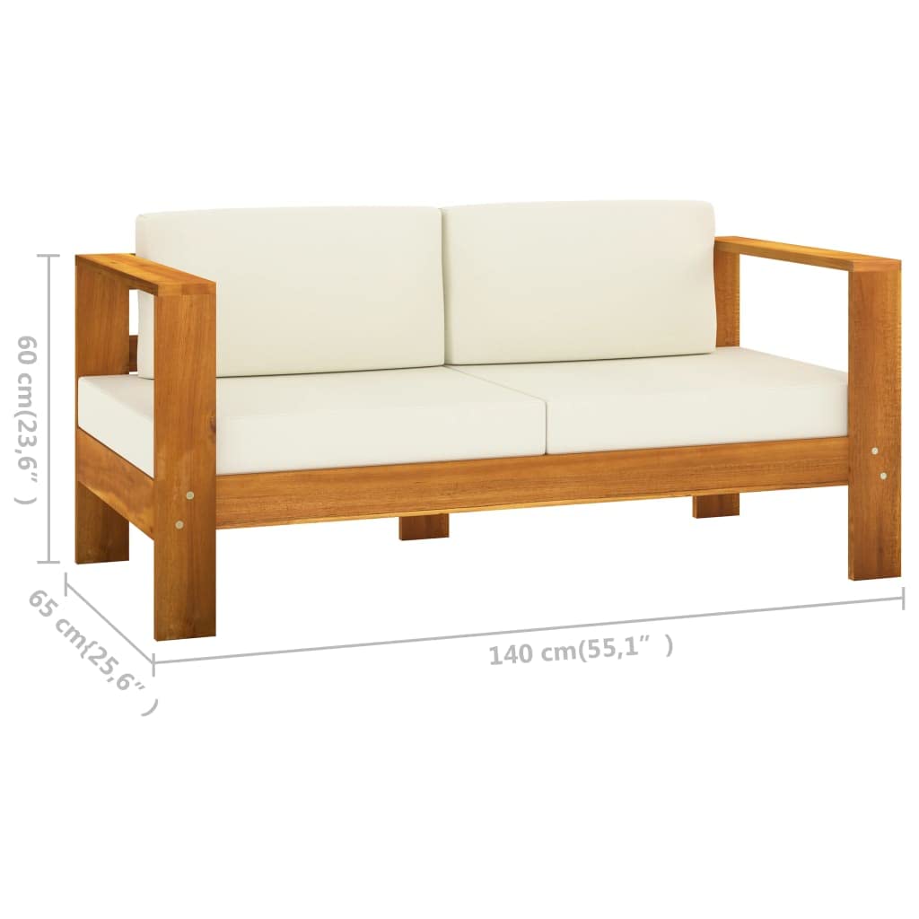 10-częściowy zestaw wypoczynkowy ogrodowy, lite drewno akacjowe, kremowo-białe poduszki, stół 100 x 60 cm, wytrzymała sofa outdoorowa na taras, balkon, werandę