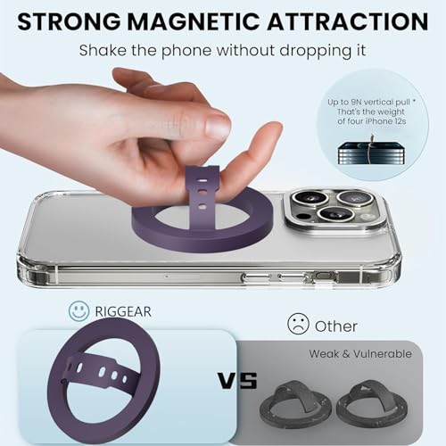Image of RIGGEAR Soft Silicone Magnetic Phone Grip, Finger Loop Ring Holder Compatible with MagSafe iPhone Models and Magnetic Phone Cases (Purple)