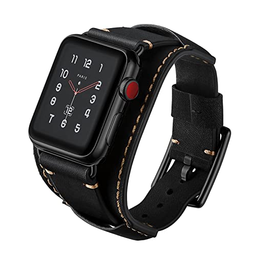 Bracelet Apple Watch en cuir noir Crazy Horse compatible toutes séries de 38 mm à 49 mm