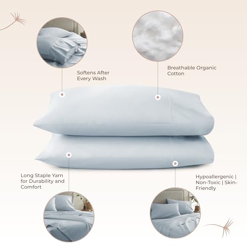 Image of 100% Organic Cotton Pillow Cases King Size Set of 2-100% Cotton Pillowcases GOTS Certified 300 Thread Count - Naturally Cooling Comfortable Breathable & Soft Pillow Cases (Powder Blue, King)