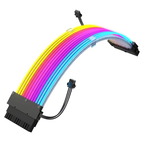 J&D Cavo Alimentatore RGB 24 Pin, Design a Nastro in Fibra Ottica con 24 LED, Cavo di Prolunga RGB Resistente per Connettore ARGB 5V 3 Pin, Cavo Intrecciato in Filo di Alluminio Bianco, 24,5 cm