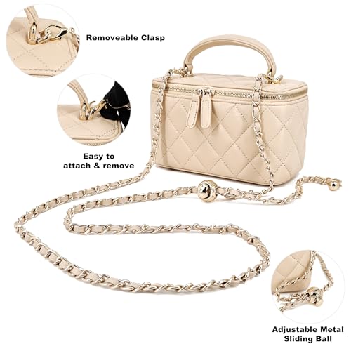 Image of M-ioi-M Small Genuine Leather Purse Quilted Crossbody Bag for Women, Mini Top-Handle Shoulder Handbag w /Gold Chain Strap