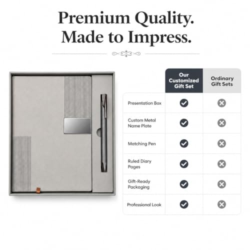 Image of Teak Wood Customized Diary With Pen - 2 in 1 Combo for Corporate Gifts Ideas, Office Diary With Name - Ideal Corporate Gifts for Employees, Premium Dirayi Pen Combo for CorporateGifts Grey Colour