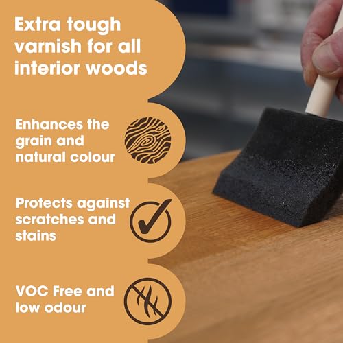 Image of Furniture Clinic Extra Tough Wood Varnish - 250ml - Fast Drying, Clear Varnish - Low Odour, Water-Based - Protects Interior Wood from Scratches and Stains - Gloss