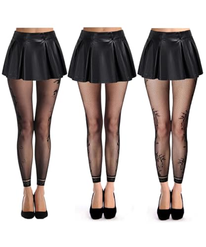 Image of Women High Waist Fishnet Footless Leggings Flower Pattern Footless Tights