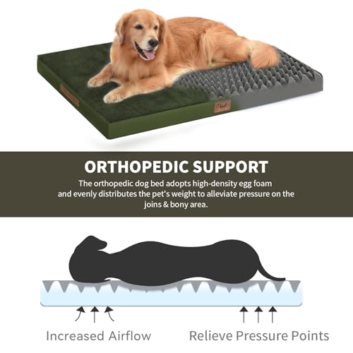 Image of Jumbo Waterproof Orthopedic Dog Bed for Extra Large Dogs | Egg Crate Foam, Pressure Relief, Fits 54x37 Crates, Machine Washable 1680D Oxford Cover, Indoor & Outdoor Use, Up to 150 lbs