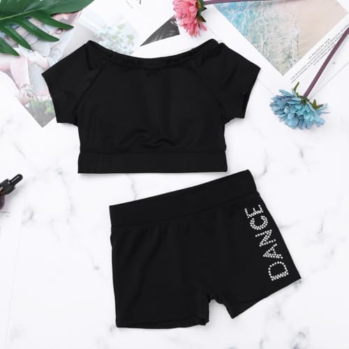 Moily Girls Two Piece Athletic Outfit Short Sleeve Top with Booty Shorts for Gymnastics/Dance/Sports3