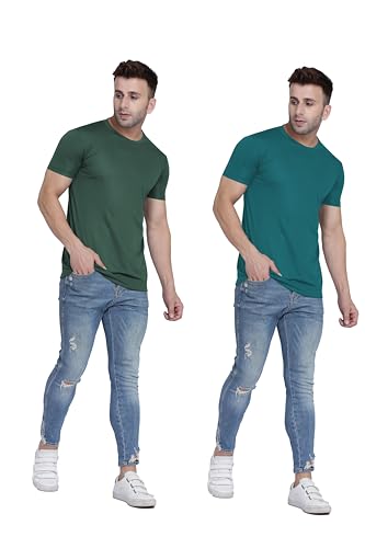 Image of TQH Men Dri Fit Polyester Half Sleeve Round Neck Multicolor t Shirts - Combo Set of 2