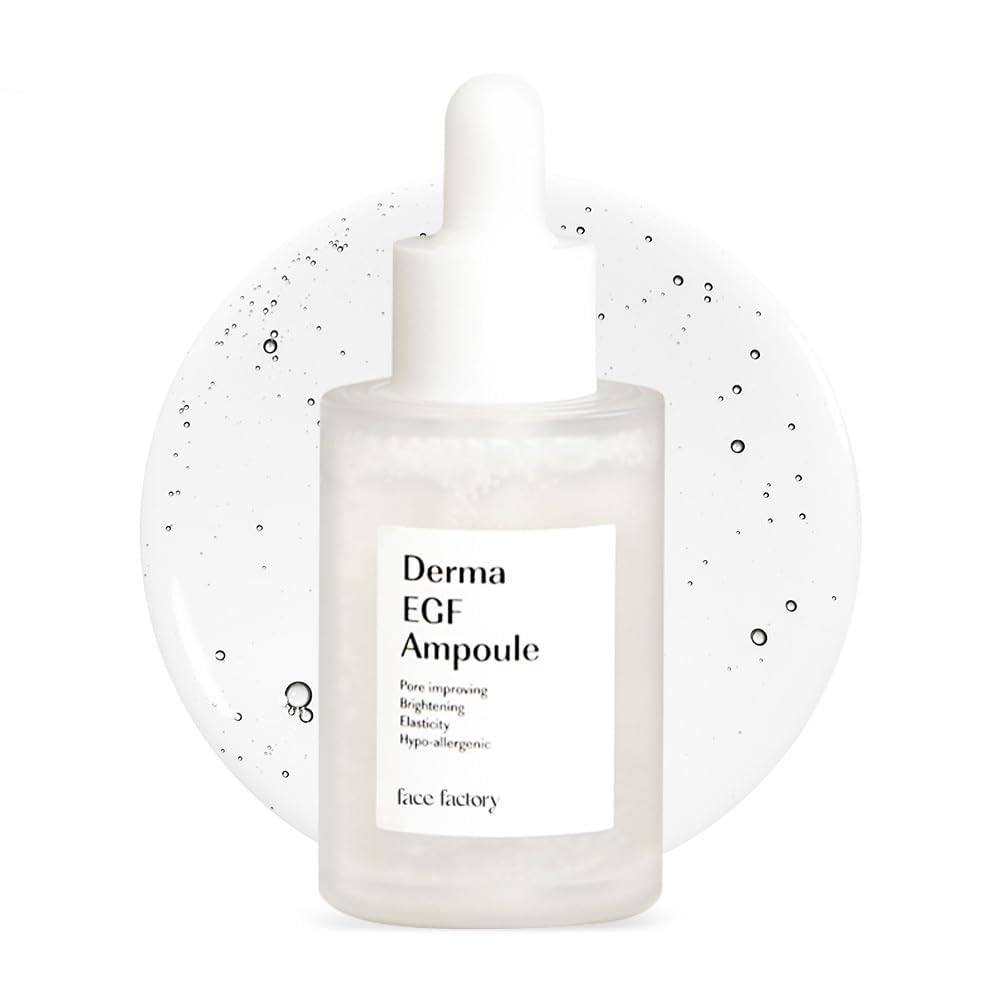 FACE FACTORY Derma EGF Ampoule, Glass Skin Serums, Skin Regeneration, Korean Skincare, Triple-HA, Anti-Aging Serum, EGF, Non-Sticky, Fast Absorbing, Hydration, Soothing & Repairing (30ml/1.01fl oz)