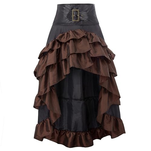Damen Steampunk Gothic Schwarz Spitze Rock Lang Röcke