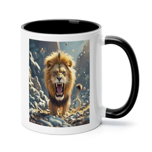 BTCOWZRV Angry Roaring Lion Coffee Mugs Ceramic Mug Tea Cup