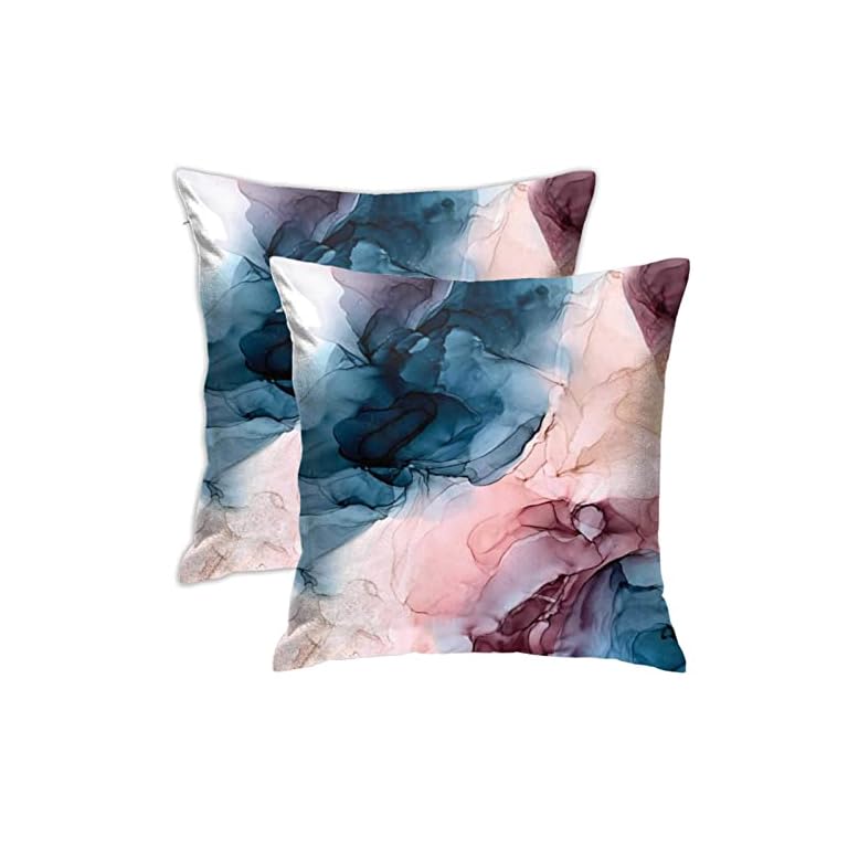 Asefcnxkjii Pastel Plum Deep Blue Blush and Gold Abstract Painting Cotton Throw Pillow Cover Decorative Pillow Case, Couch Pillowcase Cushion Cover for Sofa Home Living Room 18"X18", Set of 2