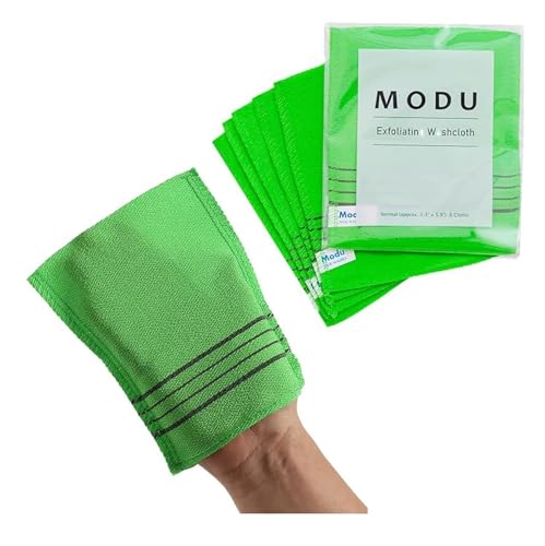 Modu Korean Exfoliating Mitts Small 6PCS (Green) – Exfoliating Gloves Body Scrubber Italy Towel Washcloth for Korean Spa at Home, Dead Skin Remover, 100% Vegan Viscose