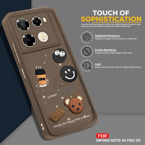 Image of AESTMO Back Case Cover for Infinix Note 40 Pro 5G | Cute Fun Cartoon 3D Ball | Coffee Silicone Case | Full Body Protection | Camera Protection Back Cover for Infinix Note 40 Pro 5G (Brown)