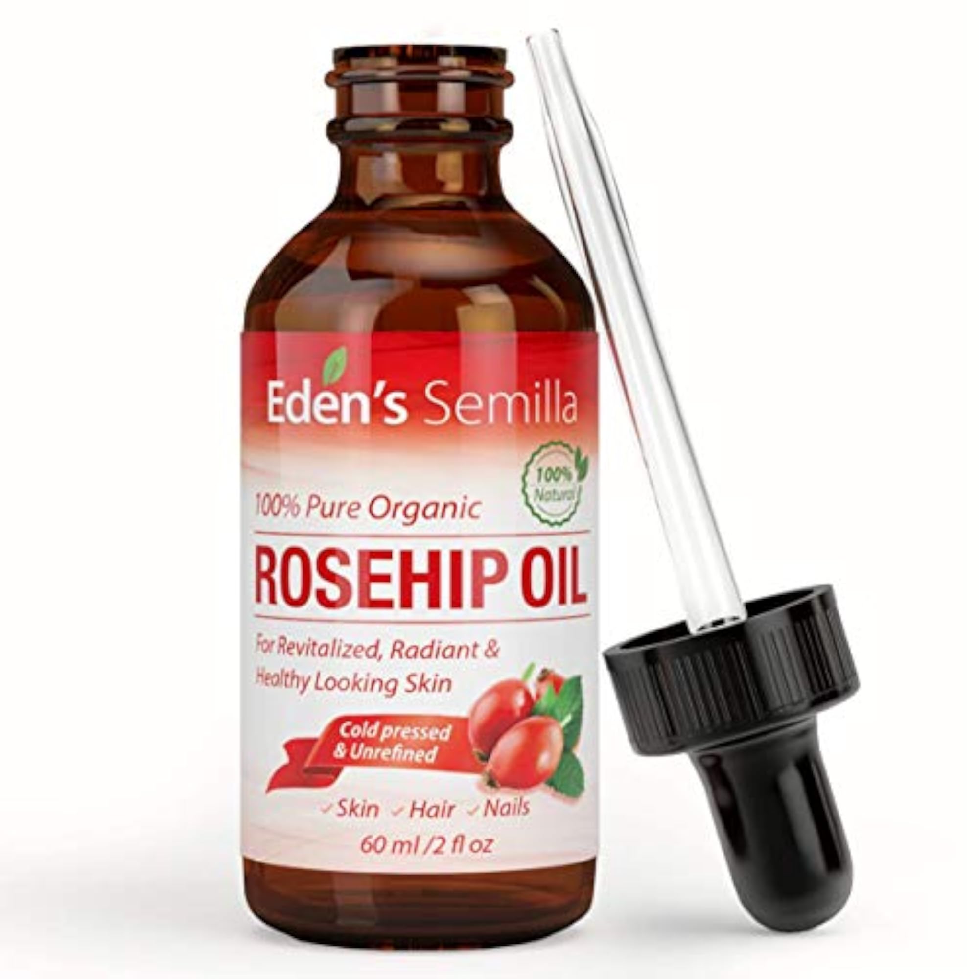 100% Pure Rosehip Oil 2 Oz Certified Organic Cold Pressed