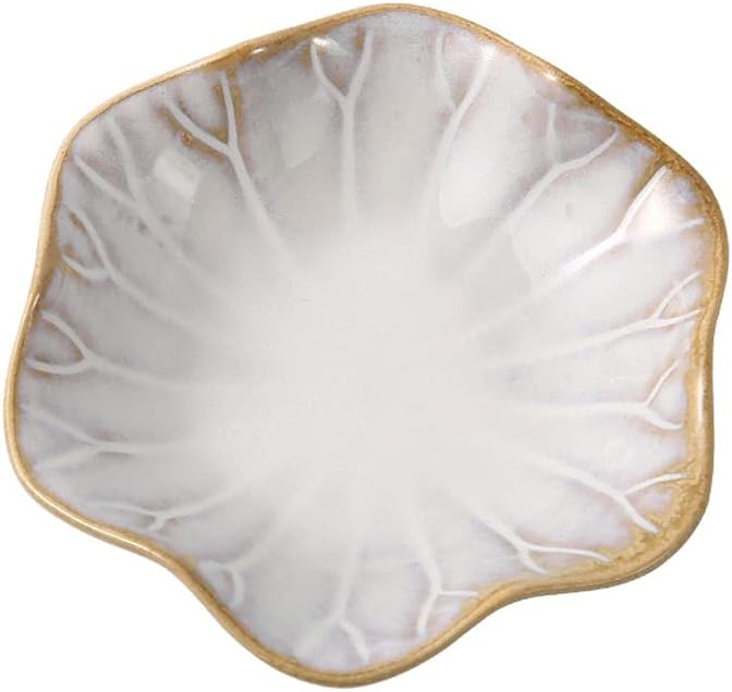 GeRRiT Snack Serving Dishes 3 Oz Ceramics Sauce Dish Lotus Leaf Shape Ceramics Seasoning Dishes Ketchup Saucer Appetizer Vinegar Soy Sushi Seasoning Dipping Bowls Dessert Dishes, White
