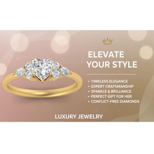 Image of Choose Your Color Heart Shape Accented 14k Yellow Gold Plated Engagement Ring Side Stone Daily Wear Chakra Healing Party Wear Birthstone Engagement Rings : US Size 4 to 12
