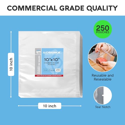Image of Avid Armor Chamber Vacuum Sealer Bags - Heavy Duty, BPA-Free, Pre-Cut Chamber Vacuum Bags for Food Preservation, Freezer Storage, Sous Vide and more, 250 /Pack (10x10) - Multi-Use Vacuum Bags