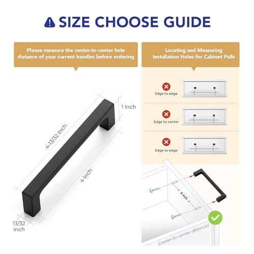 Image of Ravinte Matte Black Kitchen Cabinet Handles 4 Inch Pulls 5 Pack | Solid Zinc Alloy , Smooth Design, Screws Included, Square Pulls for Kitchen Drawers & Cupboards
