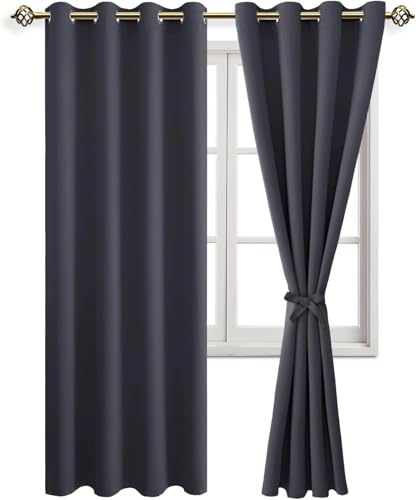 JIUZHEN Verdunklungsvorhänge mit Ösen Vorhänge Blickdicht mit Raffhalter Gardinen Schlafzimmer Vorhang gegen Kältes und Hitze Curtains Blackout Thermovorhang 2er Set 175x140cm(HxB) Dunkelgrau