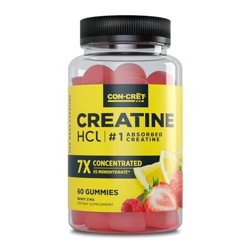CON-CRET Creatine HCl Gummies for Men & Women | Muscle Cognitive Cellular Energy Support | No Bloating or Cramps | USA Made | Berry Zing (60 Count)