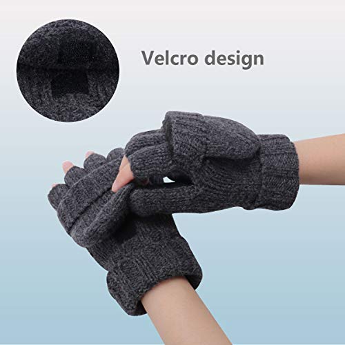 ECOMBOS Vingerloze handschoenen voor dames, gebreide handschoenen met wanten flap - Image 6