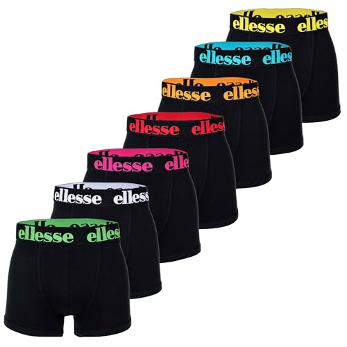 Ellesse Lot de 7 Boxers Yema pour Homme - avec Logo - sans Poche - en Coton Stretch, Noir/Mutli2, XL