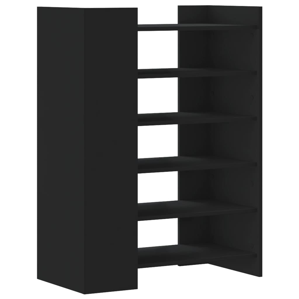 Armoire à chaussures noire gain de place avec compartiments de rangement en bois