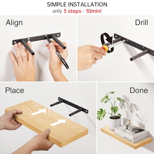 Image of BAYKA Floating Shelves for Wall, Wall Mounted Rustic Wood Shelves for Bathroom, Bedroom, Living Room, Kitchen,Small Hanging Shelf for Books /Storage /Room Decor (Light Oak-Toned, Set of 3, 15.7in)