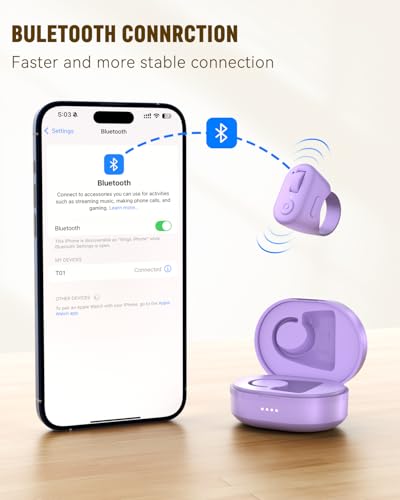 Anillo de desplazamiento con punta de dedo Tik Tok, volteador de página para iPhone iPad, control remoto Bluetooth con carcasa de carga Compatible con iOS, teléfonos Android, tabletas - Lila - imagen 5