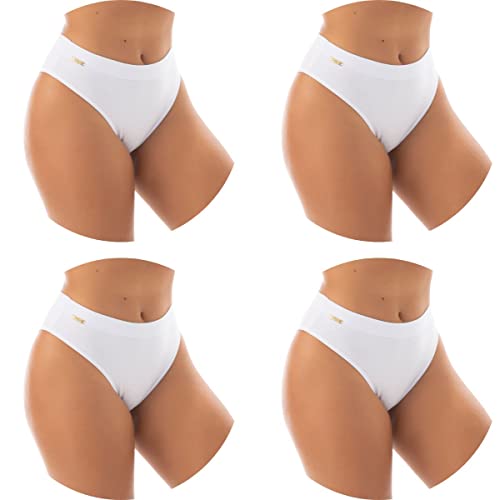 Kit 4 Calçolas de Algodão com Cós Segura Barriga | Kit TPM 1517 cor:branco;tamanho:GG