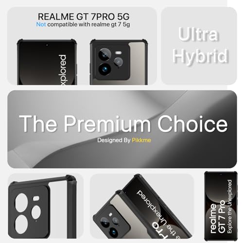 Image of Pikkme Crystal Clear Transparent Back Cover | Ultra Hyrbid | Full Camera Protection | Raised Edge | Bumper Case for Realme GT 7 Pro 5G (Black)