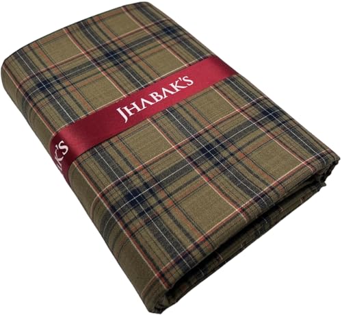 Image of JHABAK'S Cotton Blend Unstitched Checkered Fabric for Men - 2.35m Shirt Piece / 3m Kurta Piece - Width 36 Inches