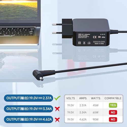 Image of AD45-00B 45W 19V 2.37A Ac Adapter Laptop Power Supply for ASUS UX305 UX305L UX305F UX305C UX303U UX330 UX330U X331UA UX360C UX31A E203M E203MA X553S X553M X553MA (AS 45W 1.35)