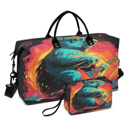 Sac de sport Écureuil Hurlant Art du Feu avec pochette maquillage pour natation