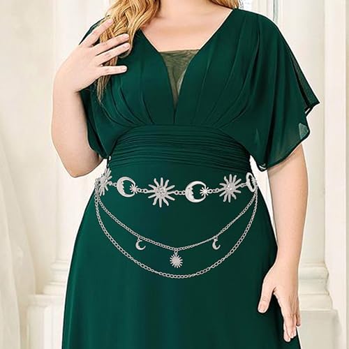 ELABEST Sun Belt Moon Chain Belt Layered Mental Belt Chain for Jeans Dress3