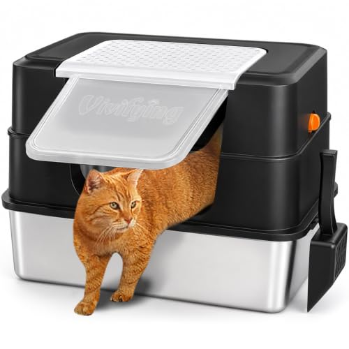 Vivifying XL Stainless Steel Cat Litter Box with...