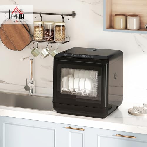 Homcom Tabletop Dishwasher, Mini Countertop Dishwasher With Built-In 6L Water Tank, 6 Programs, Touch Control, Led Display, 4 Place Settings, Dual Water Supply And Air Drying Function, Black - 2