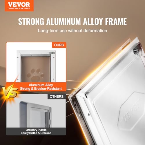 VEVOR Haustierklappe Hundeklappe aus Aluminiumrahmen mit Schloss & Klappensystem 337 x 509 mm, wetterfeste Hundeklappe Haustiertüre geeignet für Katzen Hunde Kätzchen (Weiß-L) einfache Montage